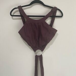 Sky To Moon Brown Crop Top with Ring Detail, Size Medium